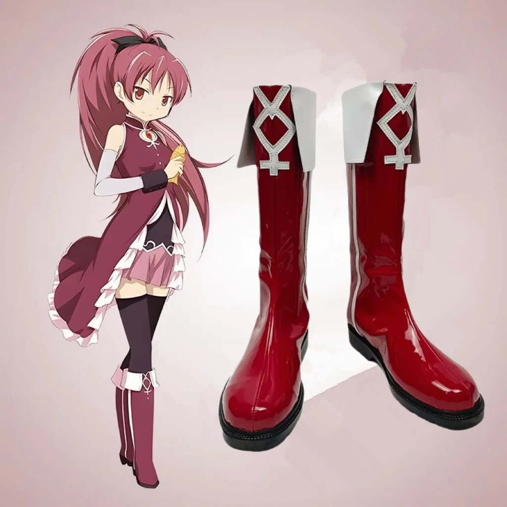 

Puella Magi Madoka Magica Sakura Kyouko Cosplay Costume Shoes Anime Red Handmade Boots