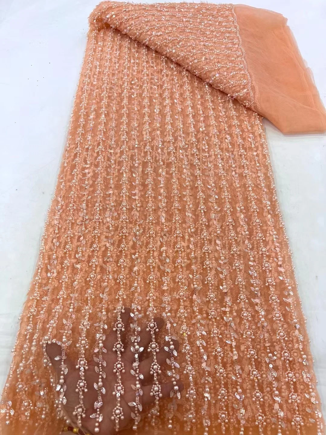 2025 African Beads Lace Fabric Nigerian Latest High Quality Lace Fabric With Sequins Tulle Sewing Embroidery Dresses