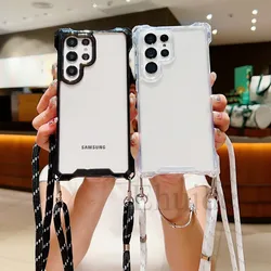Four Corners Strap Case für Samsung Galaxy A54 A55 S22 S24 Ultra S23 Plus S24Ultra Crossbody Cord Lanyard stoßfeste klare Abdeckung