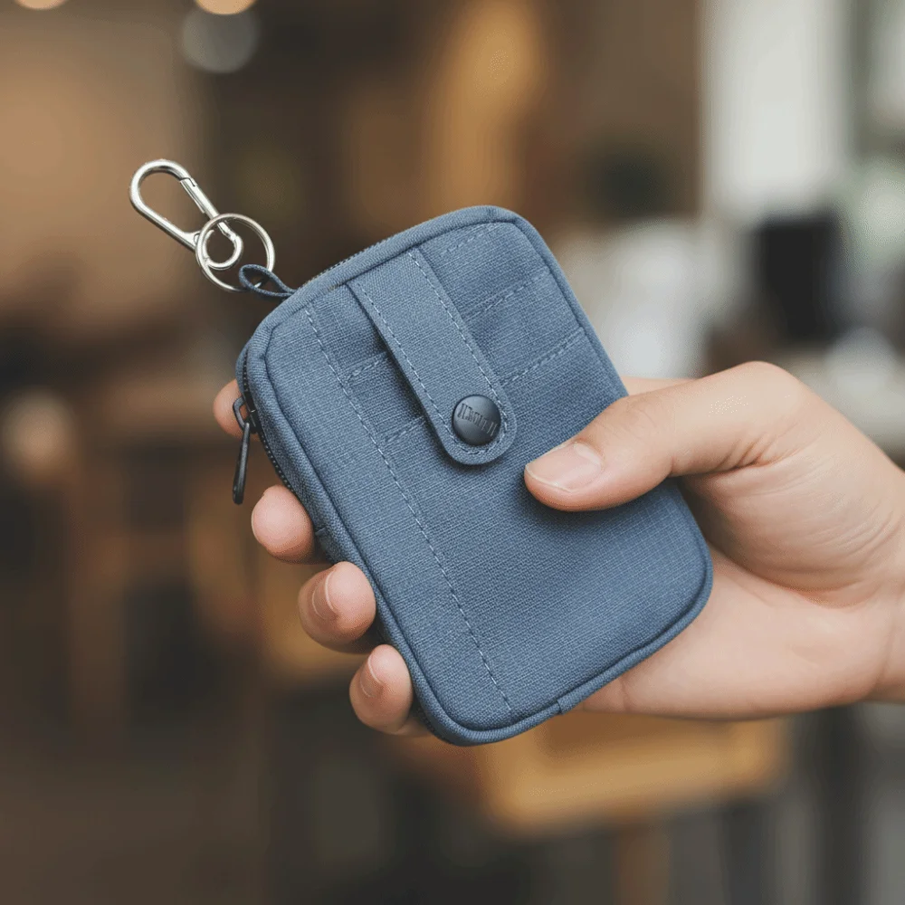 Semplice portamonete multifunzionale in tela Borsa per auricolari con cerniera quadrata Porta carte in tinta unita Mini borsa da viaggio