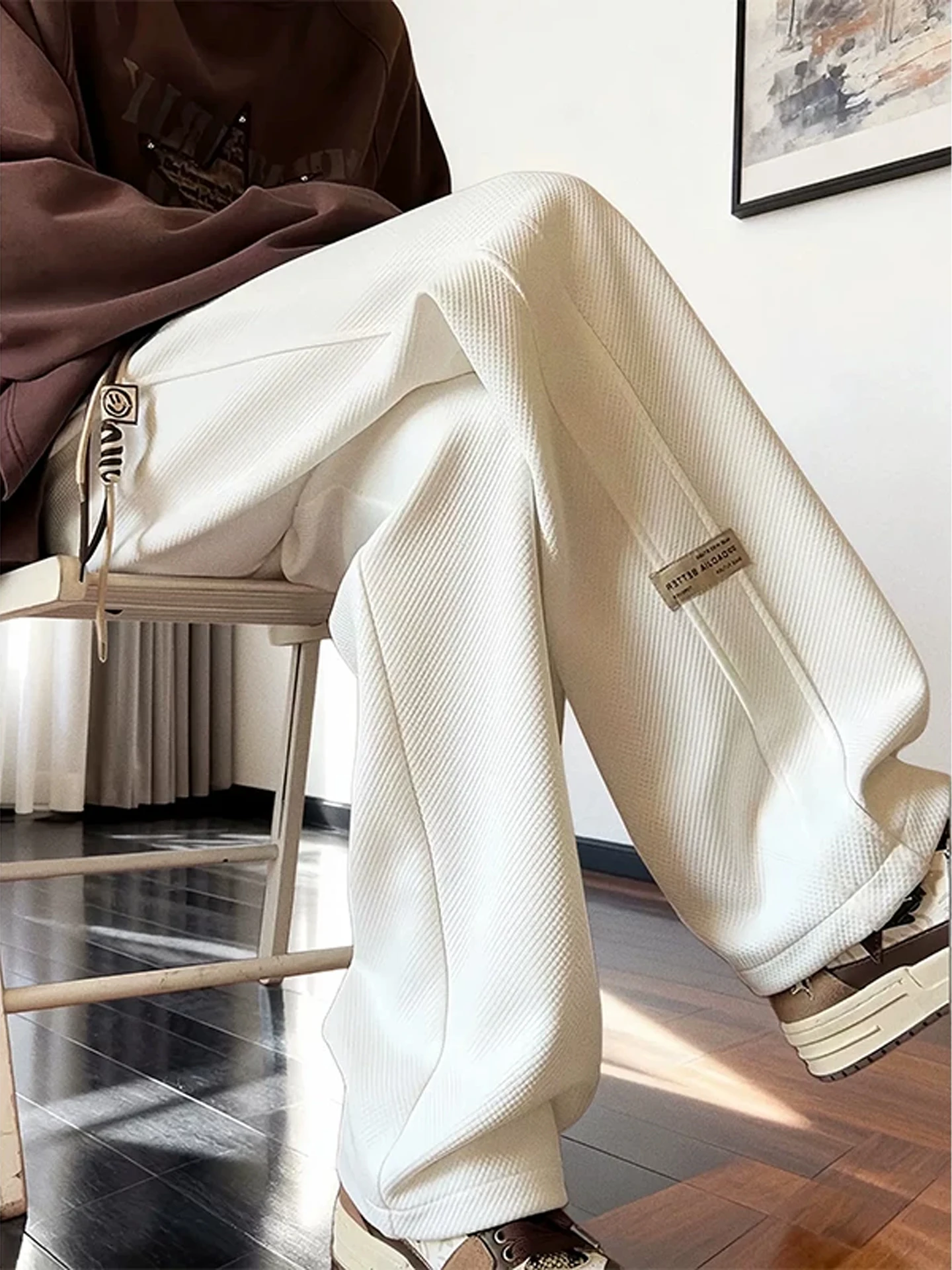 Pineapple Pattern Straight Leg Casual Pants Men's Summer Thin Drapey Slimming Trendy Sporty Wide Leg Trousers