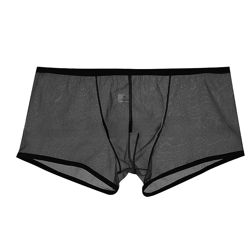 Bóxer transpirable de malla elástica para hombre, ropa interior de cintura baja, seda de hielo, bragas transparentes, Color sólido