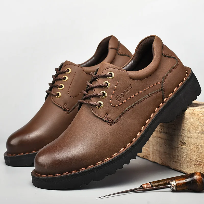 

Men Genuine Leather Vintage Loafers Casual Shoes Mens Breathable Driving Flats Fashion Sewing Men Leisure Shoes Sneakers