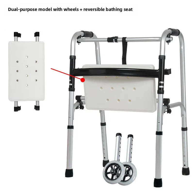 Foldable Walker with Seat Lightweight Mobility Aid Aluminum Frame Stable Walking Support for Elderly Indoor Home Use