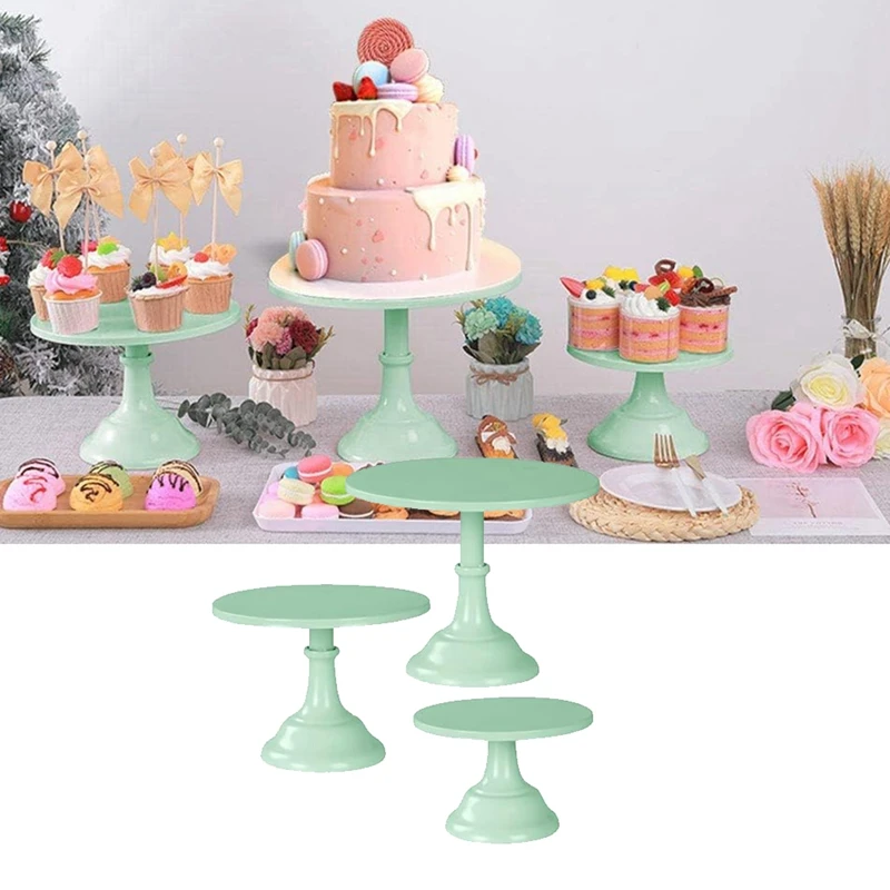 3Pcs Cake Stand, Cake  Stand , Tall Cake Stands For Dessert Table, Perfect Display For Wedding Graduation Party,Green Durable