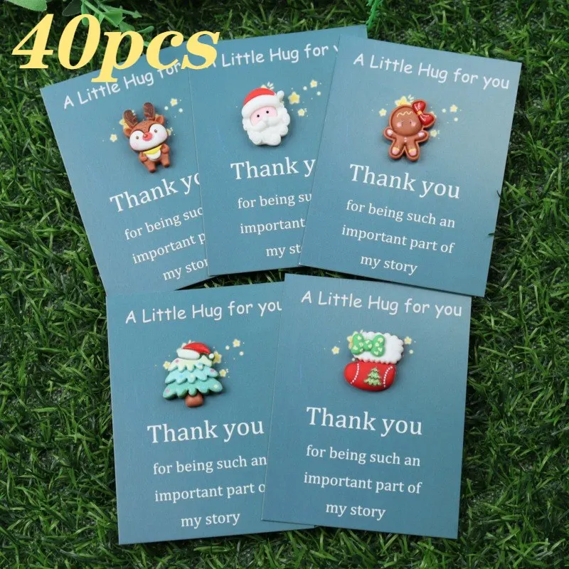 10/40pcs Christmas Mini Hug Cards Resin Santa Snowman Reindeer Stocking Gingerbread | Holiday Greeting Thank You Gift Cards Bulk