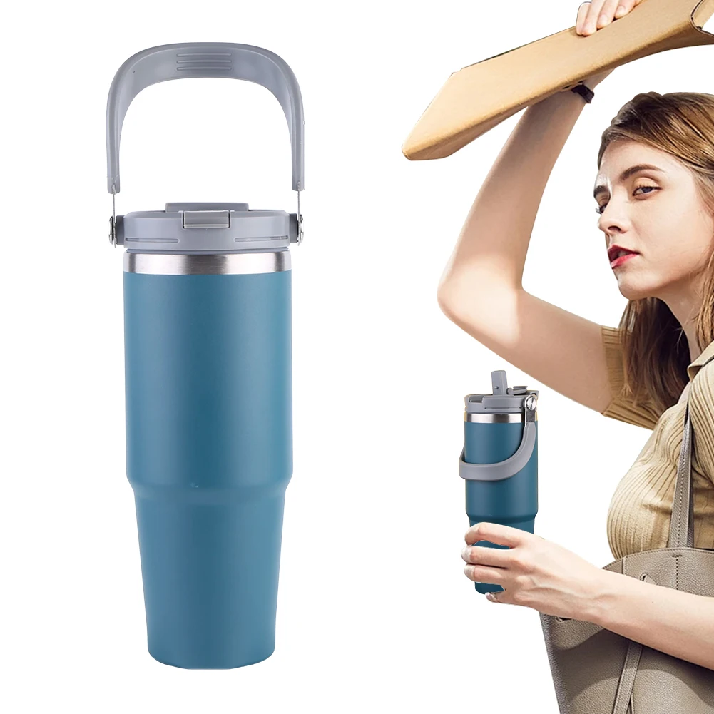 

30 унций вакуумная изолированная чашка с ручкой, двухслойная изолированная чашка, дорожная термос из нержавеющей стали для холодных и горячих напитков