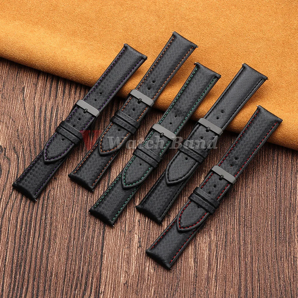 Carbon Fiber Watch Band Sailcloth Woven Leather Strap 20mm 22mm Replacement Watch Strap Waterproof Women Men's Watches Bracelets