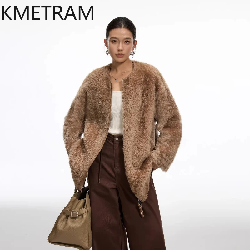 

KMETRAM 100% Natural Lagon Sheepskin with Wool Attached Jacket Woman Fashion Mid Length Real Fur Coat Winter Clothes 2026 шуба