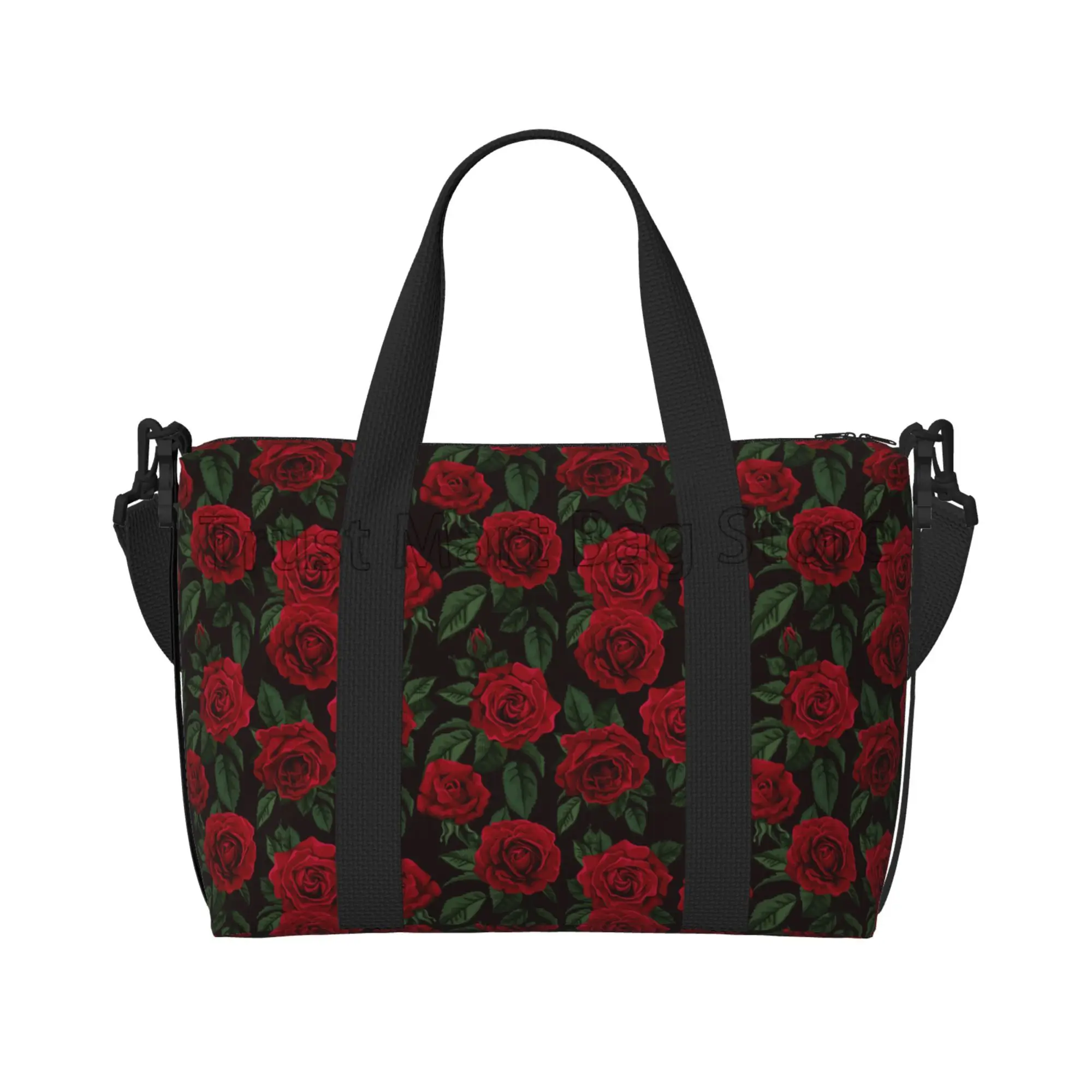 Red Rose Flower Print Travel Duffel Bags Women Ladies Weekender Overnight Bag Portable Waterproof Tote Bag for Gym Beach Daily