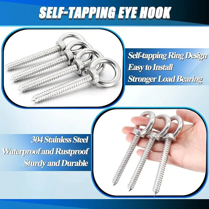 1Pcs 304 Stainless Steel Ring Screw Self Tapping Lifting Eye Nut Bolt Circular Ring Self Tapping Hook M4~M12