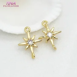 9*12MM 14K Gold Color Brass and Zircon 2 Holes Star Cross Connect Charms Pendants Jewelry Making Diy Accessories