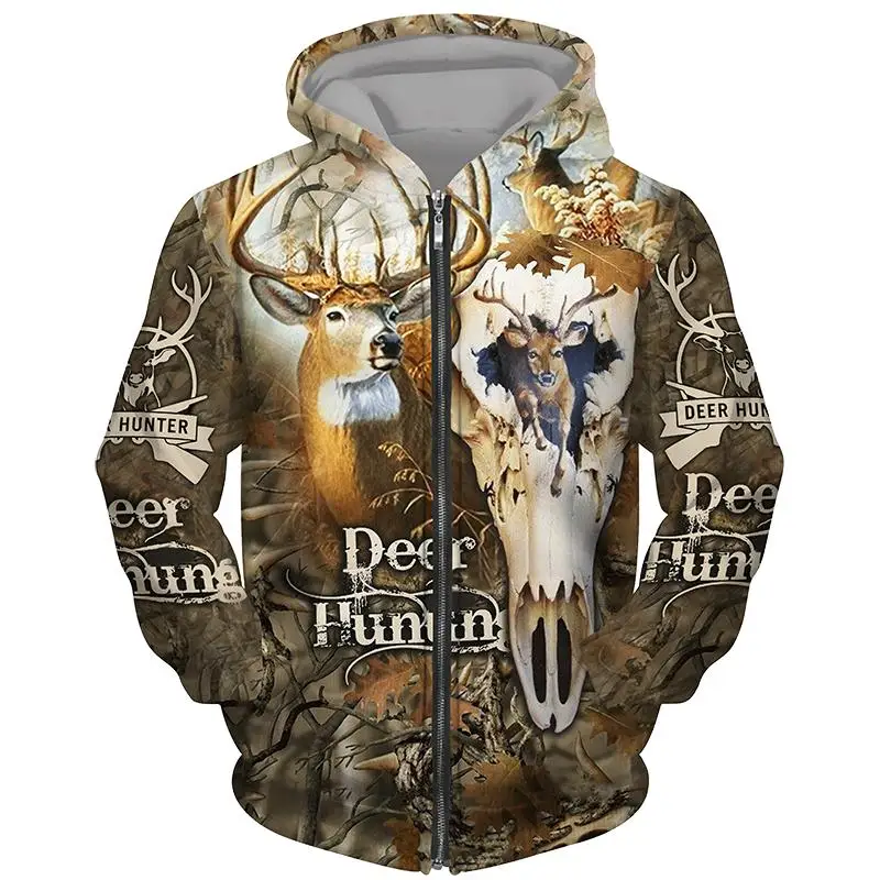 Bow Hunting Deer Camo 3D Printed Zipper Hoodies Men Women Fashion Camo Hooded Oversized Zip Up Sweatshirts Man Tracksuits