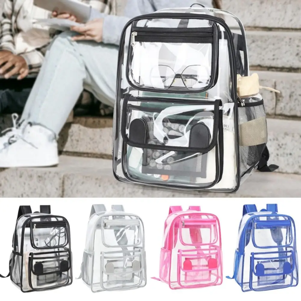 Fashion Large Capacity Transparent Backpack Zipper Waterproof PVC Backpack Knapsack Visible Students School Bag Travel