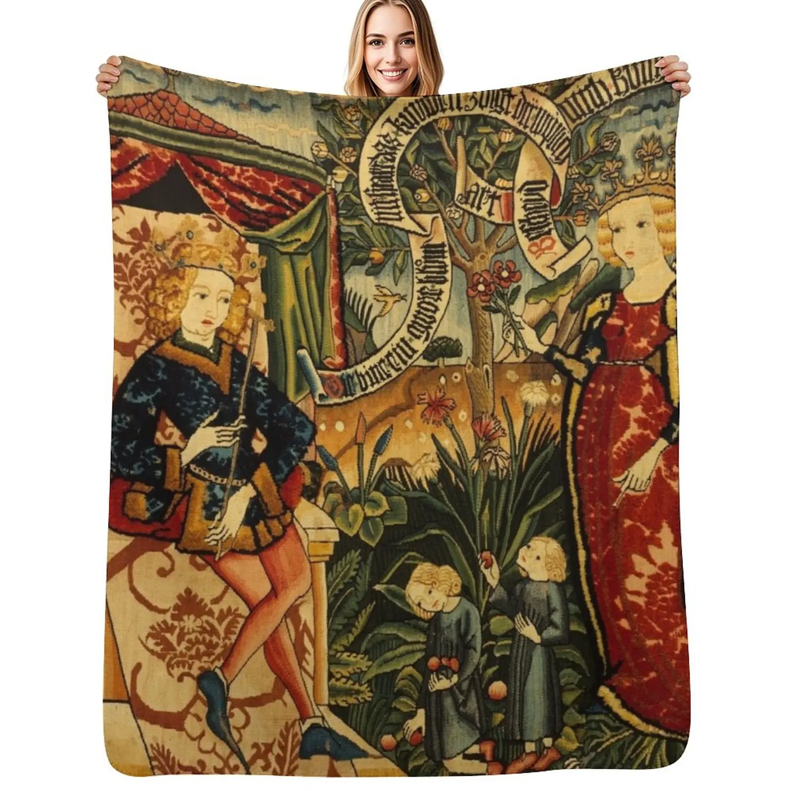 

Two Riddles of the Queen of Sheba, Medieval Tapestry Throw Blanket Extra Large Throw Single Loose Picnic Blankets