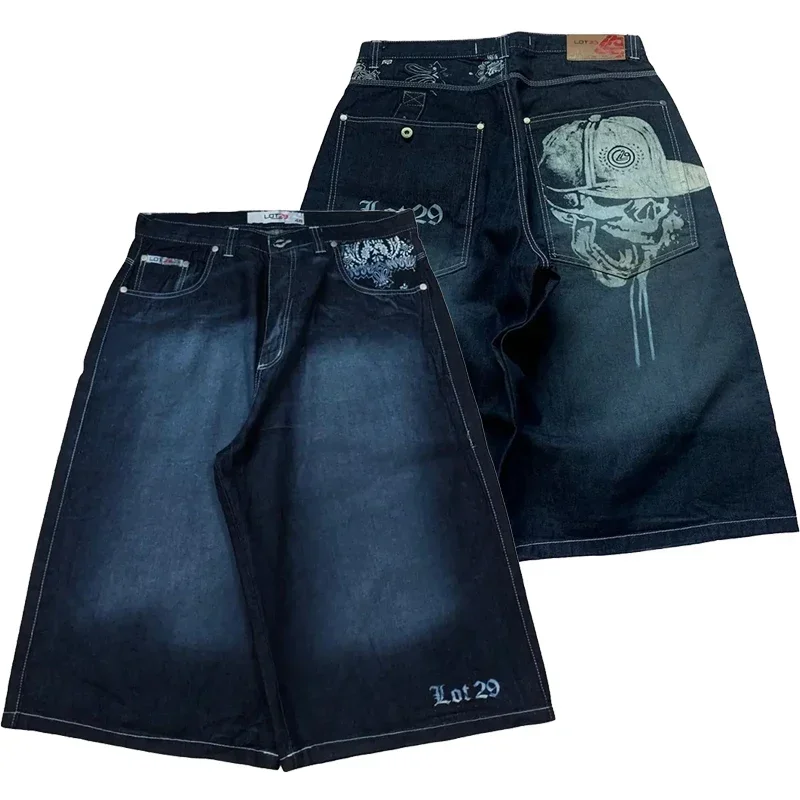 Gothic Shorts Männer Y2K Stil Grafik Druck Retro Blau Baggy Denim Gym Shorts Jogginghose Basketball Shorts Casual Hosen Streetwear