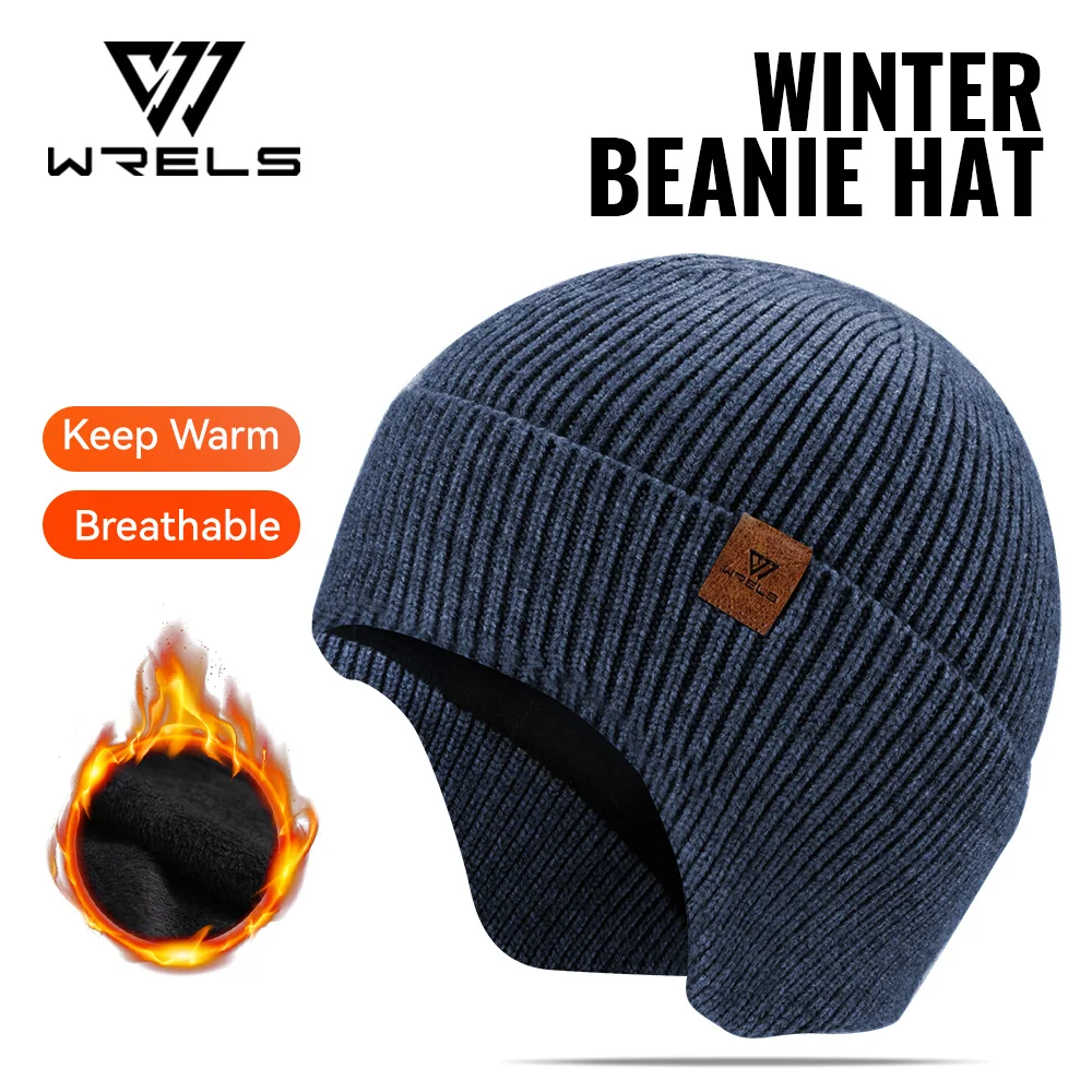 WRELS Outdoor Winter Knitted Hat Beanie Earflap for Men Women Thermal Windproof Knit Soft Outdoor Cycling Ear Protection Beanie