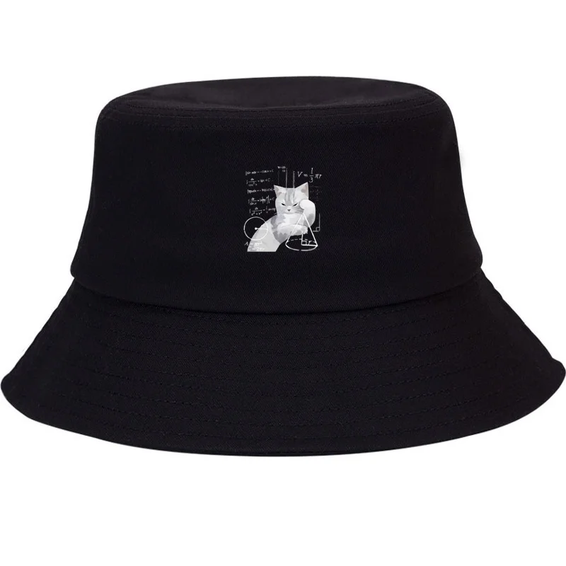 Chapeau Bob en Coton pour Femme, Chapeau de Pêcheur, Protection Solaire, Large Bord, Respirant, pour Extérieur, Plage, Décontracté, Motif Chat Contemplatif