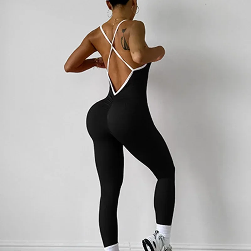 Combinaison de sport rose pour filles, vêtements de course, une pièce, barboteuse d'entraînement, salopette pour femmes, vêtements de sport, Fitness, Yoga