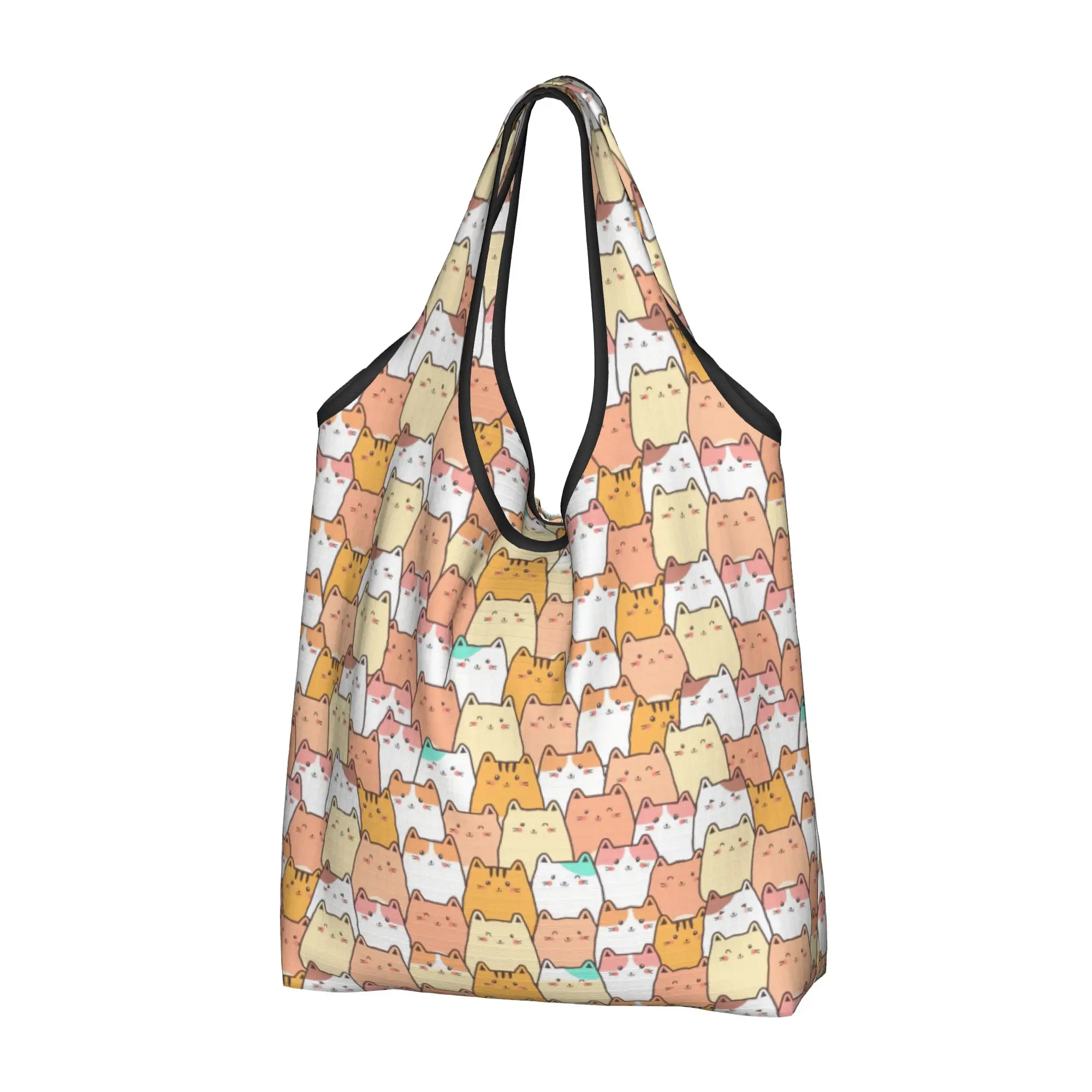 Cute Creative Cat  Groceries Shopping Bag Funny Shopper Tote Shoulder Bags Big Capacity Portable  Handbag