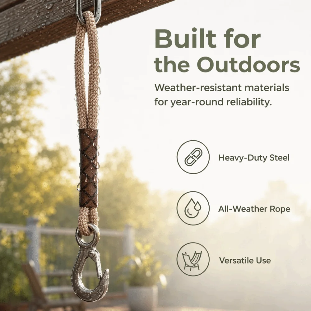 Heavy Duty Swing Suspension Rope 60/120cm Stainless Steel Hook Hammock Connection Rope Easy Installation Wear-resistant