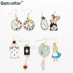 4 style Choose Women Gifts Gift Rabbit Clock Poker Party Cartoon Icon Earrings Alice in Wonderland Stud Earrings