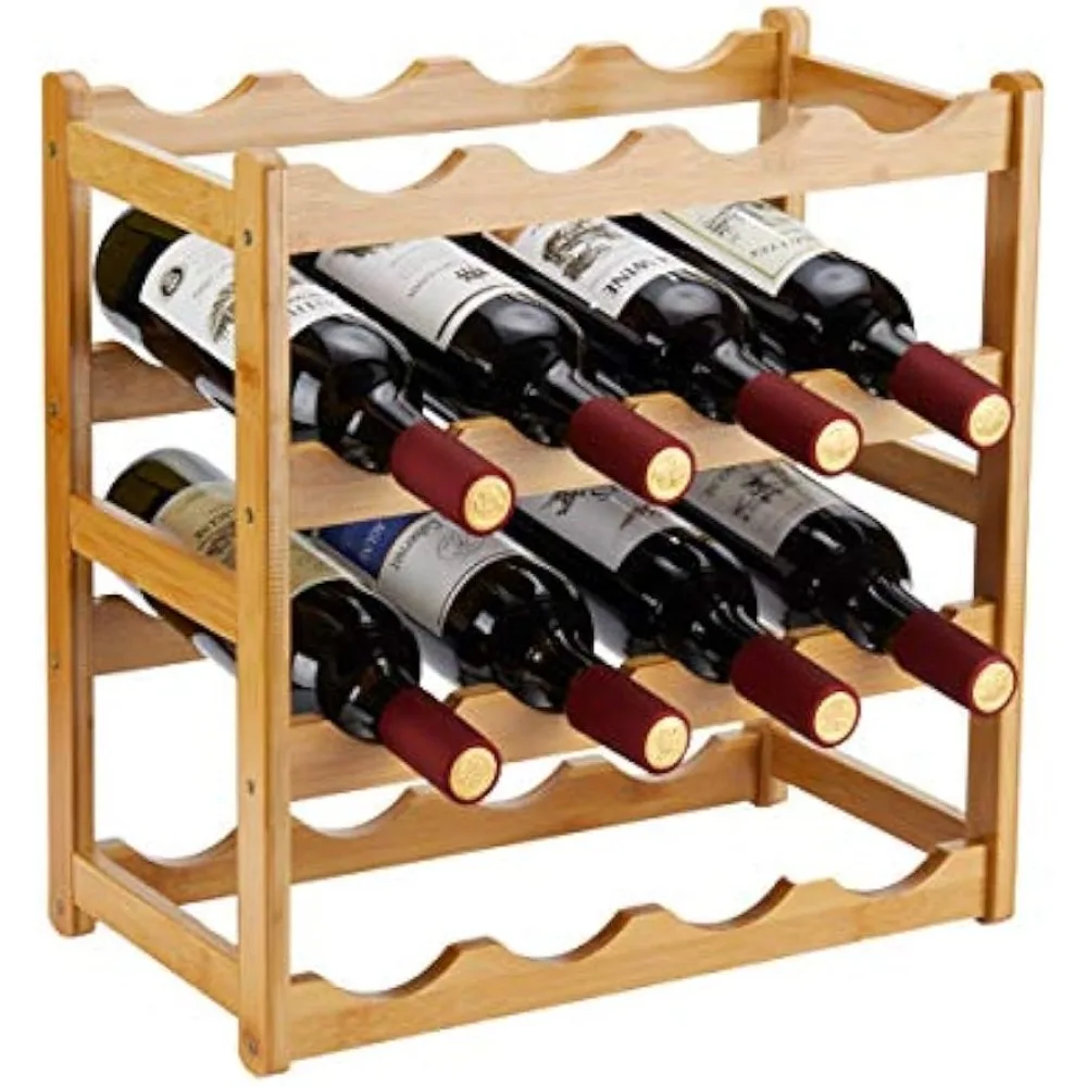 

4-Tier Bamboo Wine Rack – 16-Bottle Countertop Storage Shelf for Pantry or Kitchen