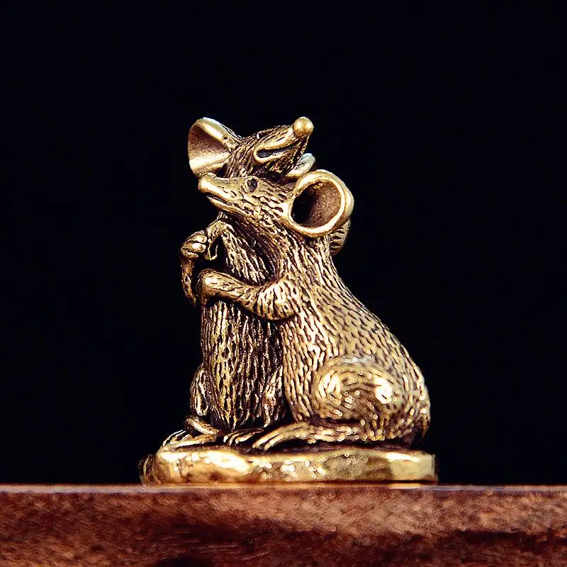 1Pcs Rat Small Statue Miniatures Desktop Ornament Antique Copper Love Mouse Figurines Living Room Home Decor Crafts Accessories