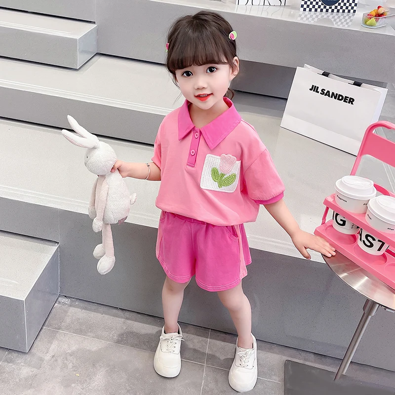 2023 Summer Children Clothing Sets for Baby Girls Floral T Shirt Shorts 2 Pcs Kids Sportswear Princess Clothes Outfits 2-8 Years