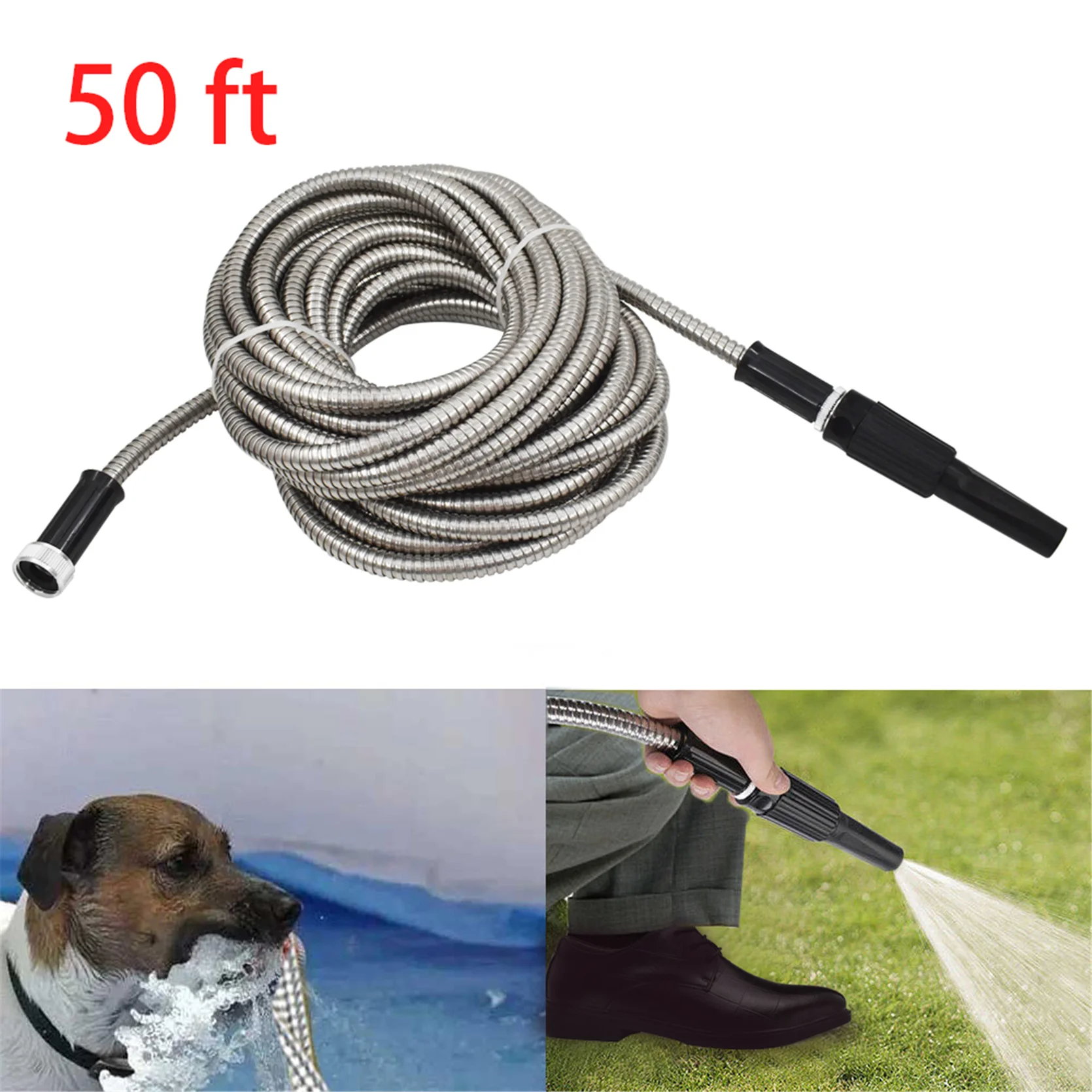 50 Ft Stainless Steel Hose Resistant To High Pressure, Anti Freezing and Cracking, 304 Stainless Steel Water Pipe for Both Hot and Cold Water, Suitable for Fast Irrigation in Courtyard Industrial Households