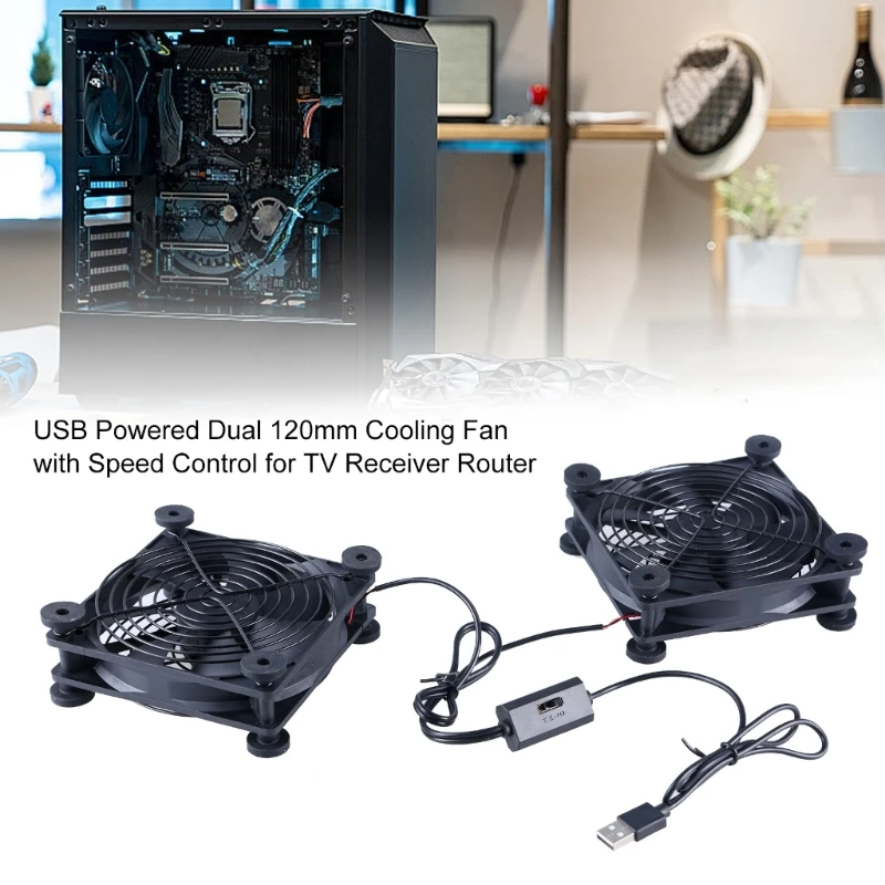 Double 120mm Oil Bearing USB Fan 2000rpm 3 Adjustable Speed for Routers, Set top Boxes, and Gaming Consoles Dropship