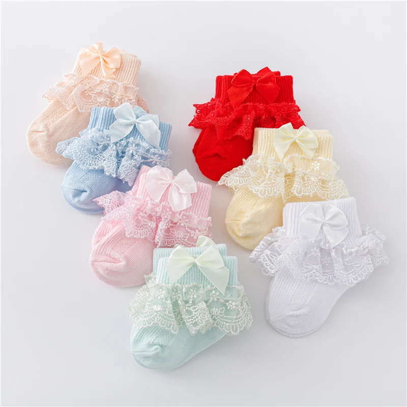 0-24Month Newborn Baby Socks For Girls Cotton Lace Infant Girls Sock Princess Bow Toddler Baby Girls Socks Four Season