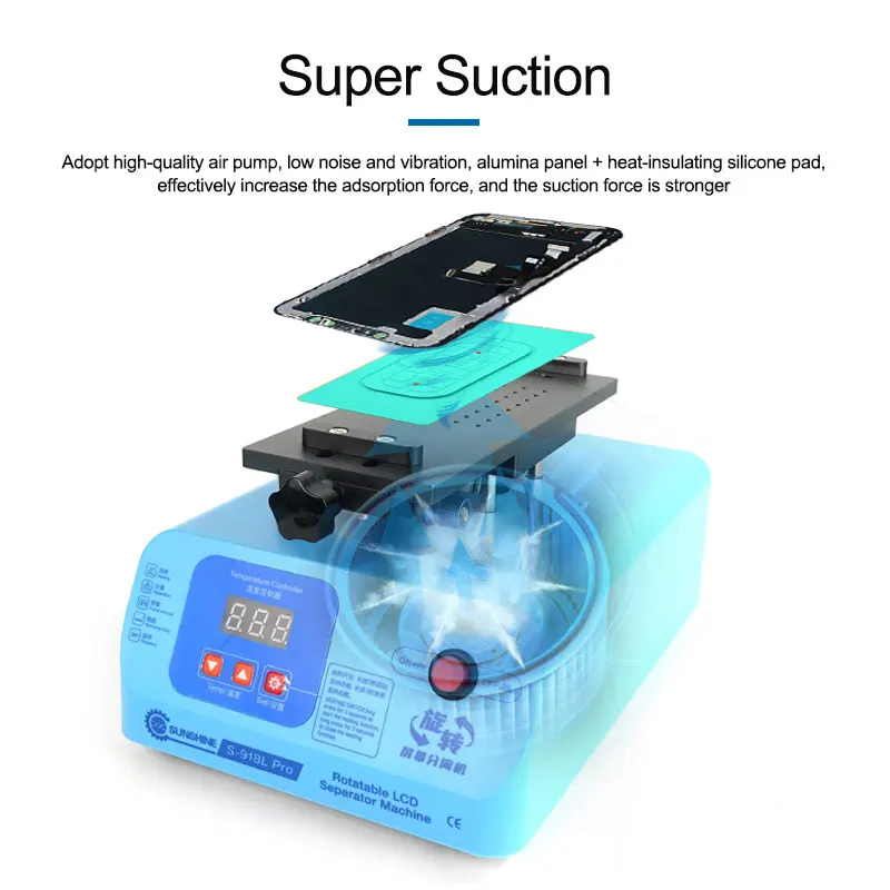 SUNSHINE S-918L Pro LCD Screen Separator Machine 8 Inche 360° Rotary Suction Repair Tools For Mobile Phone Touch Display