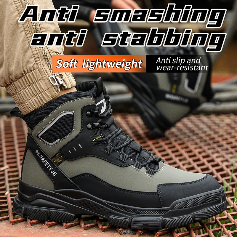 Waterproof Men Boots Safety Shoes Puncture-Proof Construction Work Boots Safety Steel Toe Shoes Indestructible Protective Boots