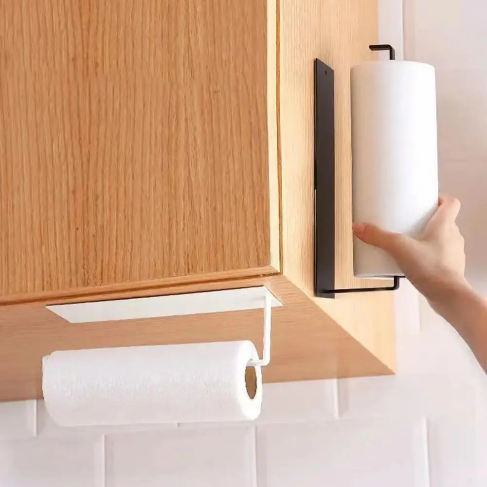 Wall Mount  Metal Roll Paper Holder Self-adhesive Waterproof Bathroom Kitchen Toilet Paper Towel Tissue Dispenser Storage Rack