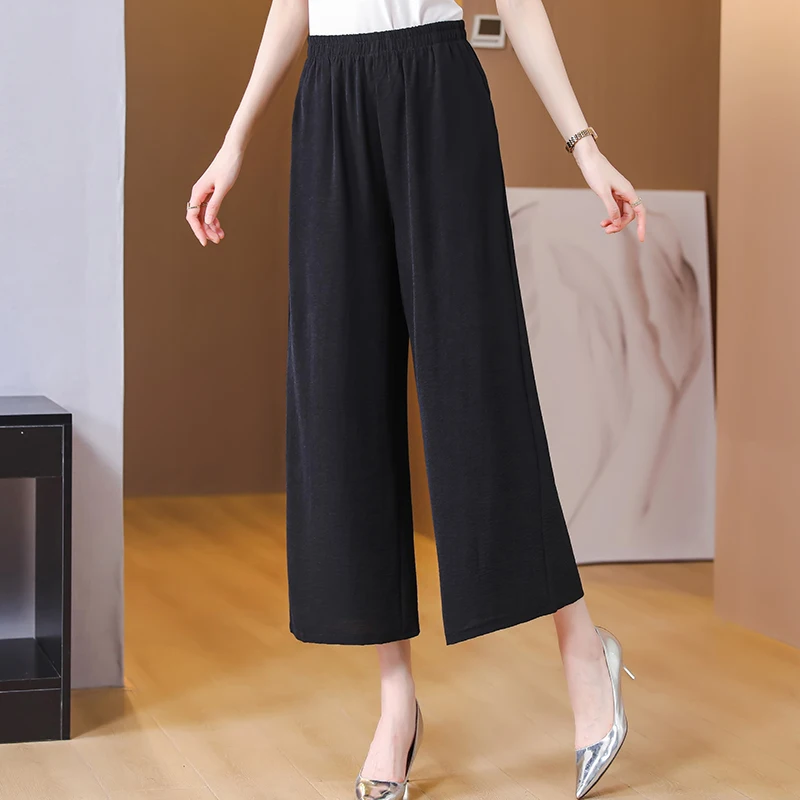 ホワイトコットンリネンワイドレッグパンツレディースルーズ薄手カジュアル九分丈パンツアウトレットブランド夏ストレートレッグlウエスト