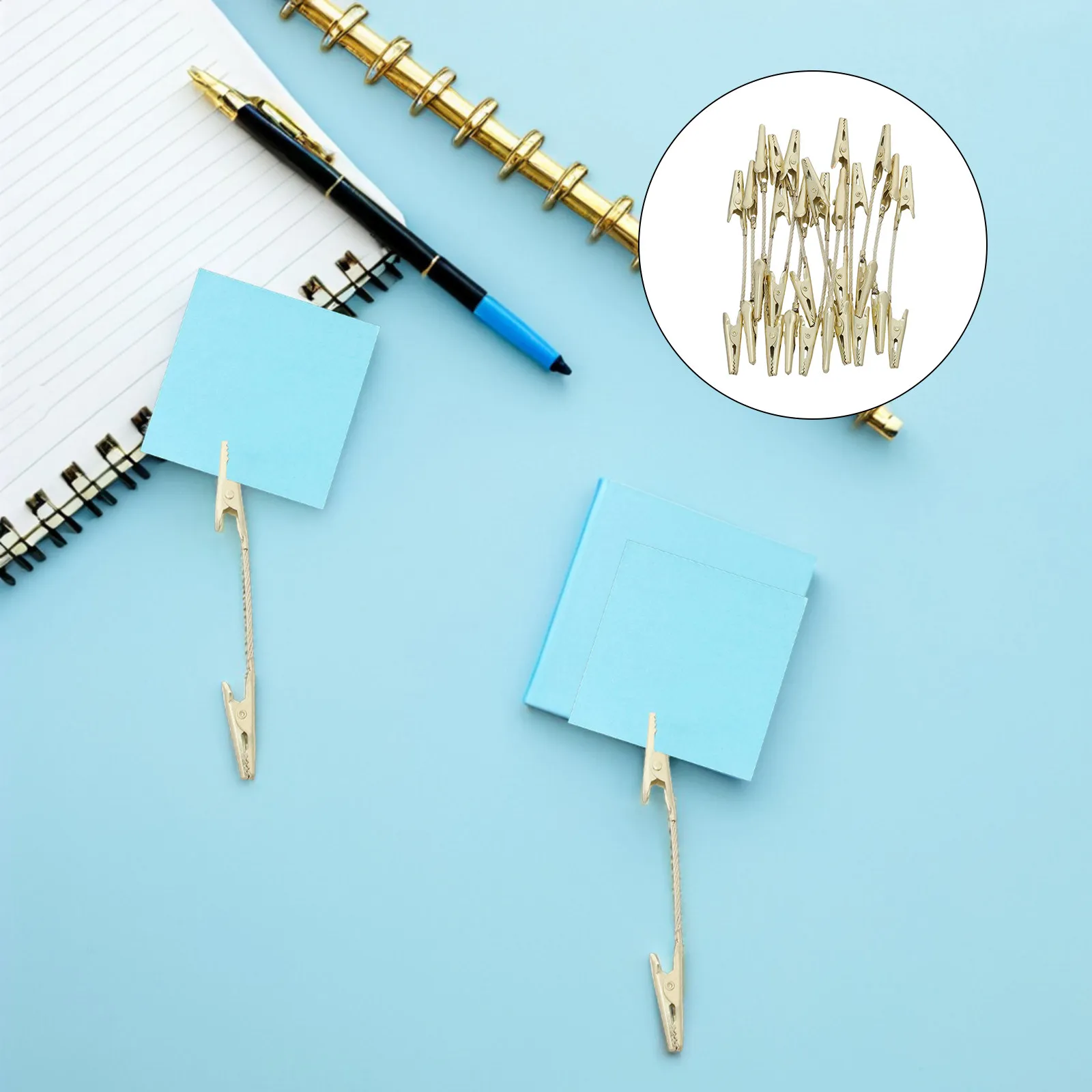 Lot de 15 pinces crocodiles métalliques double face, porte-notes, porte-photos, support de mémo, pour bureau, école, maison, artisanat, présentation portable