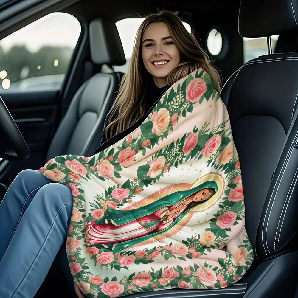 Virgin Mary Our Lady of Guadalupe Print Flannel Blanket Throw Blanket Warm Gift Blanket Soft Digital Printed Bed Sofa Home Decor