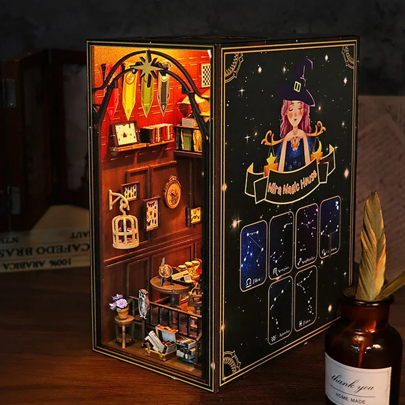 Diy livro nook kit casa de boneca de madeira 3d puzzle montagem modelo construção estante inserção decoração