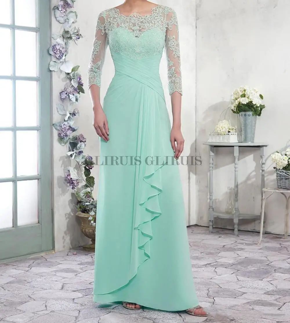 

A-line Mother of the Bride Dresses Scoop Zipper with Buttons Back Floor Length Pleats Evening Formal Dresses