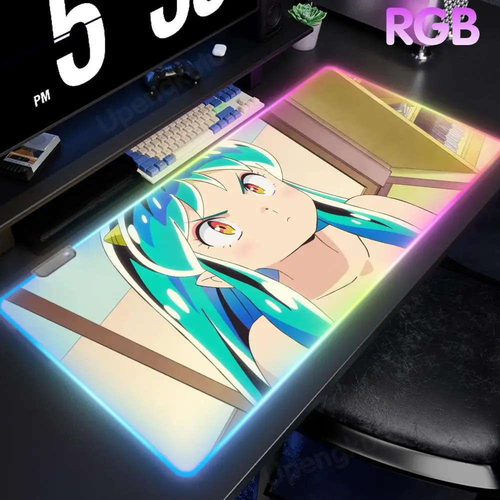 

Urusei Yatsura Mouse Pad Anti-slip Expansion pad Popular RGB Mouse Pad LED Large Gamer Luminous Desk Durable Desktop Pad Mat