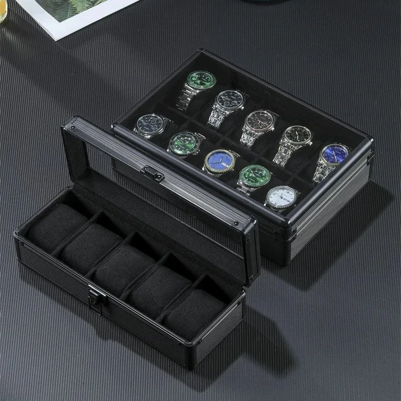 Aluminum Watches Storage Box Luxury 5/10 Slots Watches Cases Man Sturdy Watch Organizer Black Wrist Watch Display Accessories