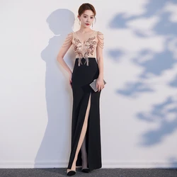 Prom Dress V-Neck Sexy Evening Dresses Mermaid Appliques Beading Party Dress Customized