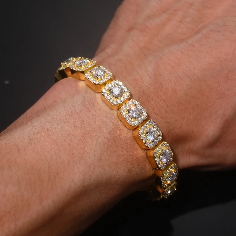 

S925 Sterling Silver Moissanite 10mm Tennis Link Chain Bracelets Women Men Hip Hop Bling Ice Out Rapper Jewelry Gold Color