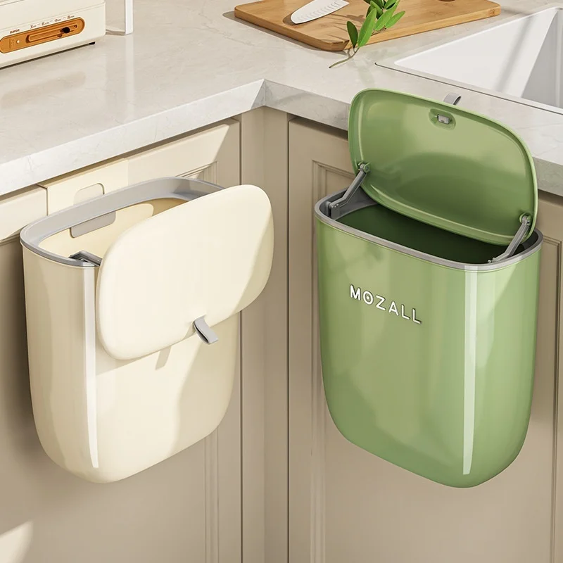 Household Kitchen Wall Mounted Trash Can Storage Bin with Lid Hanging Kitchen Waste Bin