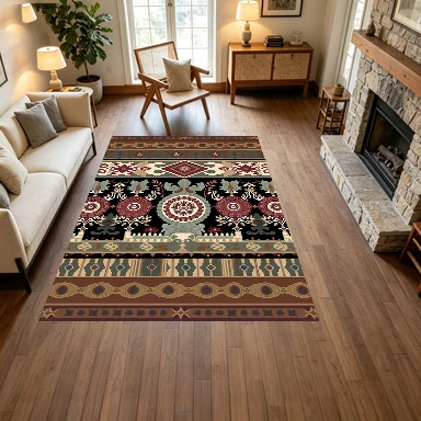 Ethnic Style Kilim Pattern Vertical Striped Carpet Traditional Oriental Tribal Non-Slip Carpet Suitable for Living Room Decoration