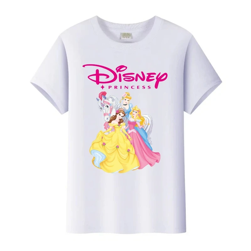 أزياء ديزني بيلا الأميرة الأصدقاء طباعة تيز بلوزات مستديرة العنق ملابس امرأة الفتيات البلوزات قصيرة الأكمام تي شيرت فضفاض التي شيرت هدية