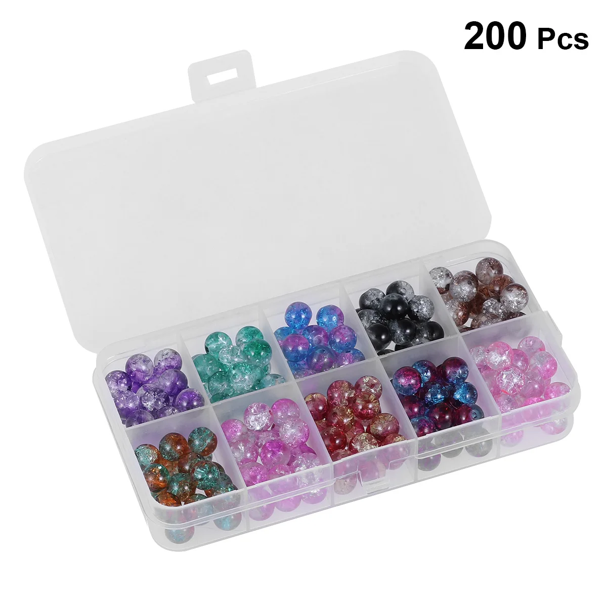

200 Pcs Glass Cracked Round Beads Handcrafted Charms Jewelry Making Decorative Accessories for Necklaces Bracelets Wedding