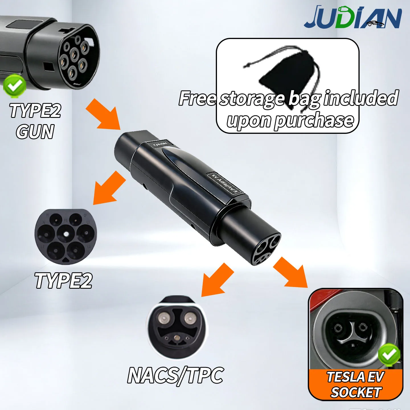 Type2 to Type1 J1772 EV Charging Adapter Connector Type2 to GBT Type2 to NACS EVSE Charger for Electric Vehicle