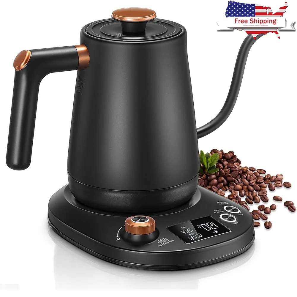 

Electric Gooseneck Kettle 1F Temperature Control 0.8L Pour Over Coffee Tea Heater Fast Boil Dry Protection LCD Display 1200W